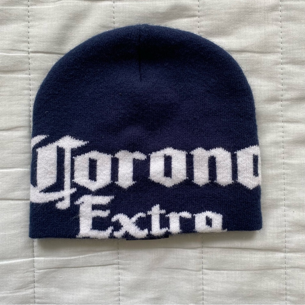 Corona Navy and White Knit Beanie
